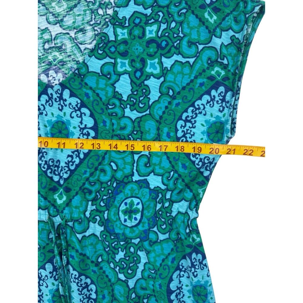 TOMMY BAHAMA Dress Batik Print Knit Green Blue Cap Sleeve Drawstring Waist Large - Picture 7 of 10